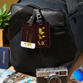 Elegant Golden Travel Wereldkaart monogrammed naam Bagagelabel