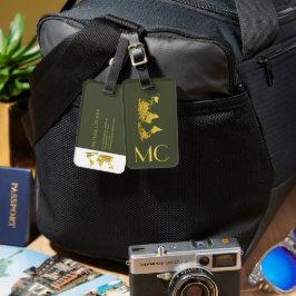 Elegant Golden Travel Wereldkaart monogrammed naam Bagagelabel