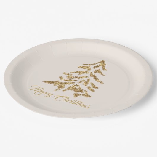 Elegant Golden Tree Merry kerst Papieren Bordje (Gekanteld)