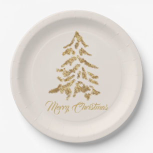 Elegant Golden Tree Merry kerst Papieren Bordje