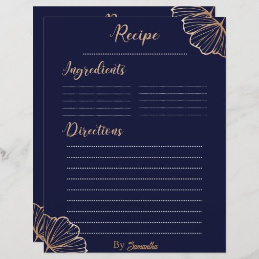 Elegant Golden Tropical aangepaste recept sjabloon (Voorkant / Achterkant)