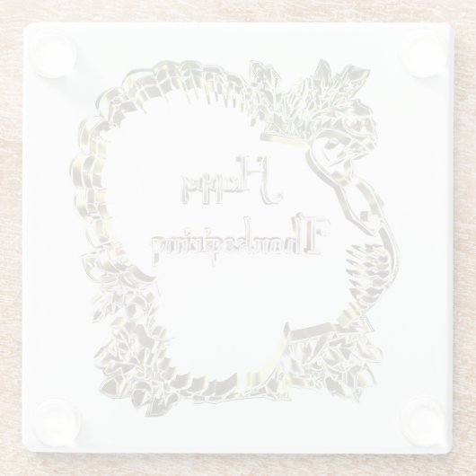 Elegant Golden Turkey Happy Thanksgiving Text Glazen Onderzetter (Achterkant)