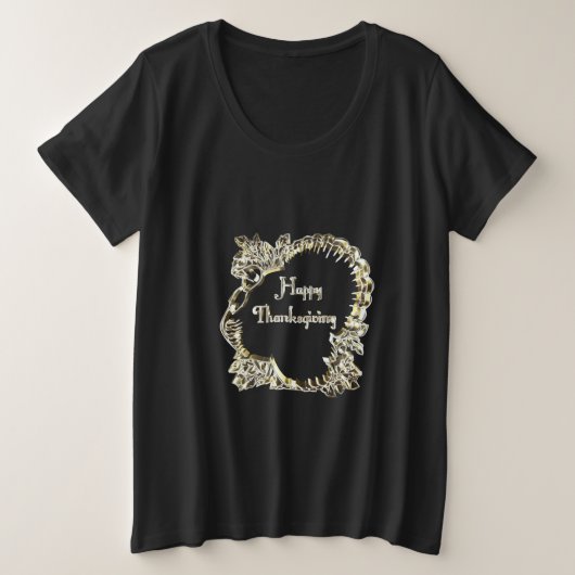 Elegant Golden Turkey Happy Thanksgiving Text Grote Maat T-shirt (Design voorkant)