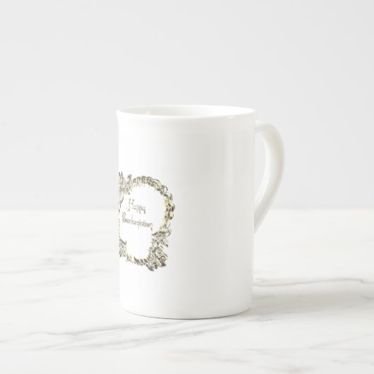 Elegant Golden Turkey Happy Thanksgiving Text Porselein Kop (Voorkant rechts)