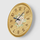 Elegant Golden Wall Clock With Flowers  Grote Klok (Hoek)