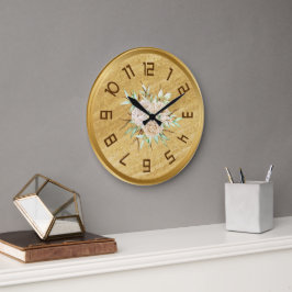 Elegant Golden Wall Clock With Flowers Grote Klok