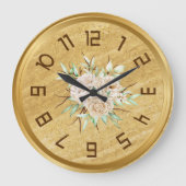 Elegant Golden Wall Clock With Flowers  Grote Klok (Voorkant)