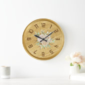 Elegant Golden Wall Clock With Flowers  Grote Klok (Huis)