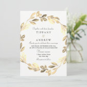 Elegant Golden Wreath Wedding Invite Kaart (Staand voorkant)
