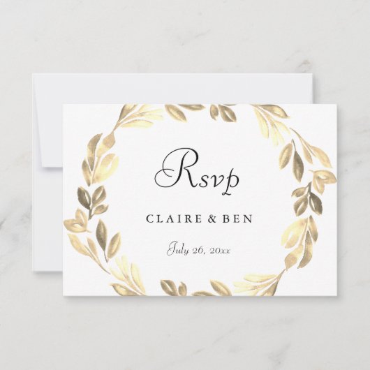 Elegant Golden Wreath Wedding RSVP (Voorkant)