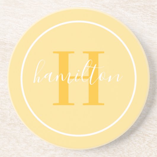 Elegant Golden Yellow Custom Monogram Initiaal Zandsteen Onderzetter (Voorkant)