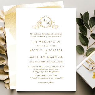 Elegant Golden Yellow Monogram Formele bruiloft Kaart