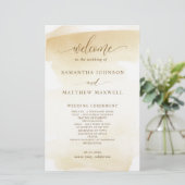 Elegant Golden Yellow Waterverf Wedding Programme (Staand voorkant)