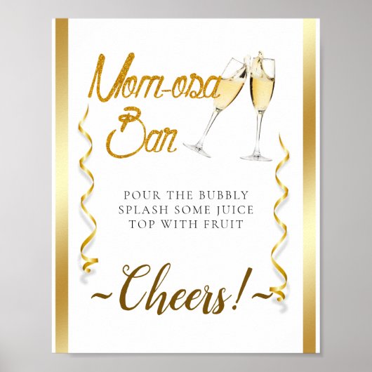 Elegant Goldish Baby shower Mimosa Bar Sign Poster (Voorkant)