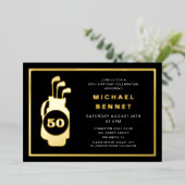 Elegant Golf 50th Birthday Folie Uitnodiging (Staand Voorkant)