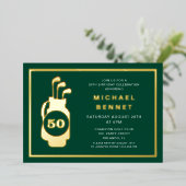 Elegant Golf 50th Birthday Gold Folie Uitnodiging (Staand Voorkant)