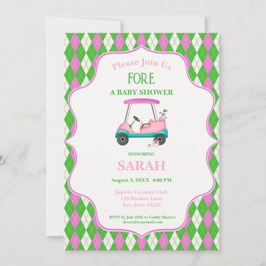 Elegant Golf Cart gereed voor Baby shower Kaart (Voorkant)