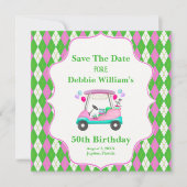 Elegant Golf Cart klaar voor de bevalling voor vro Save The Date (Voorkant)