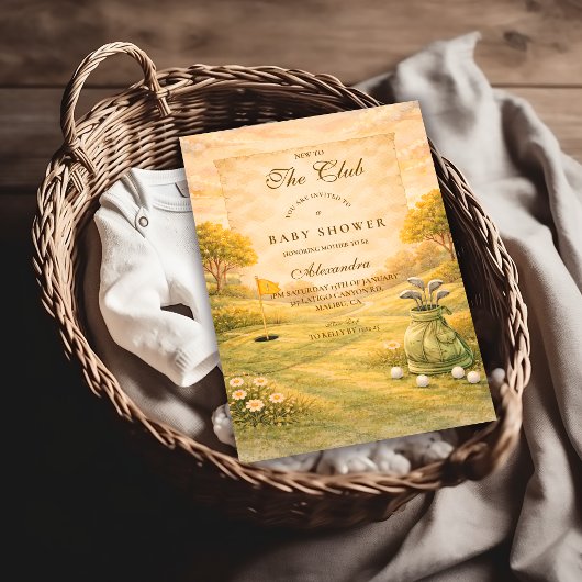 Elegant Golf Club Baby Shower Kaart