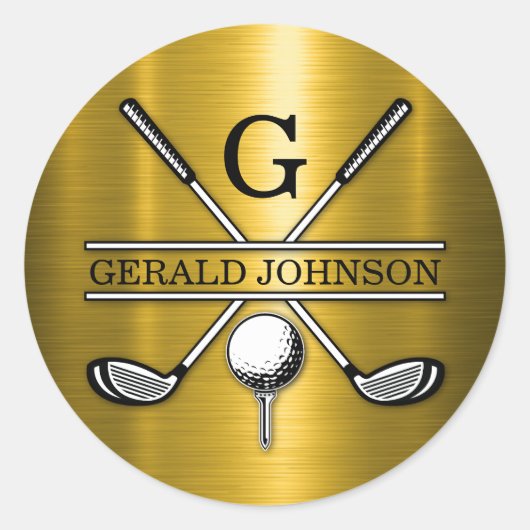 Elegant Golf Monogr... Ronde Sticker (Voorkant)