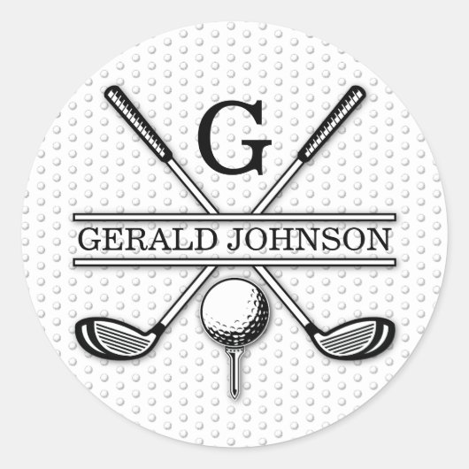 Elegant Golf Monogr... Ronde Sticker (Voorkant)