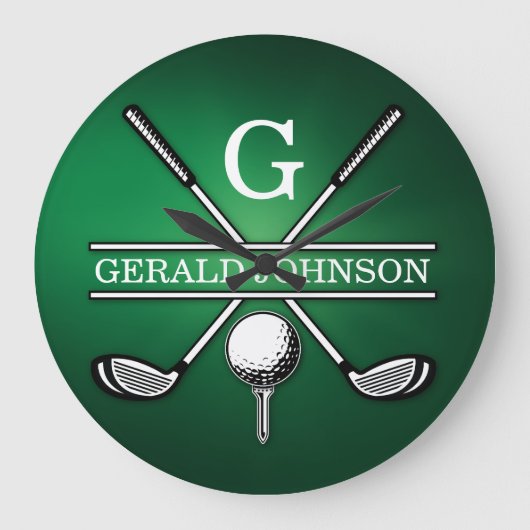 Elegant Golf Monogram Design Grote Klok (Voorkant)