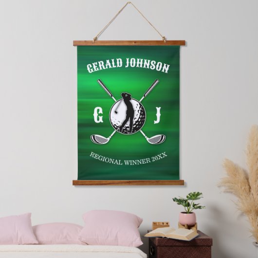 Elegant Golf Monogram Design Hangend Wandkleed (Slaapkamer)