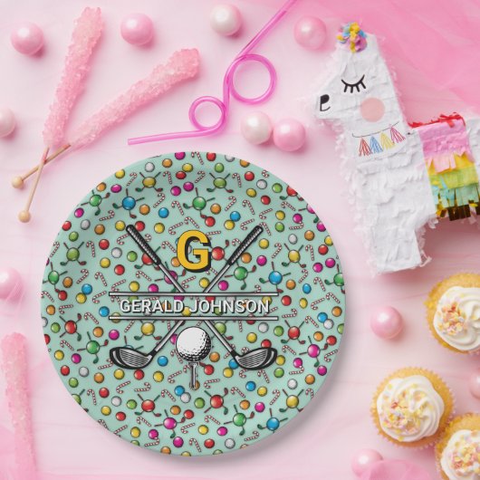 Elegant Golf Monogram Design Papieren Bordje (Feest)