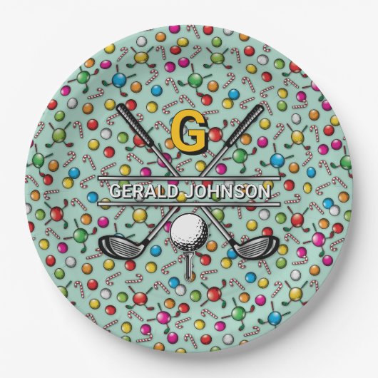 Elegant Golf Monogram Design Papieren Bordje (Voorkant)