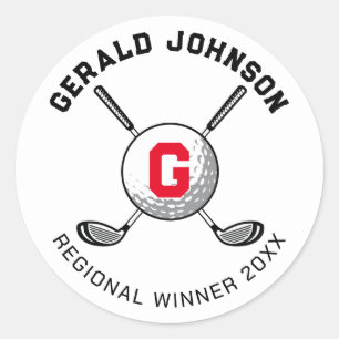 Elegant Golf Monogram Design Ronde Sticker