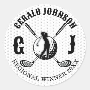 Elegant Golf Monogram Design Ronde Sticker