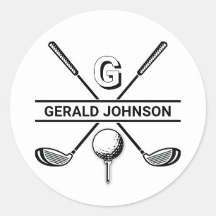 Elegant Golf Monogram Design Ronde Sticker