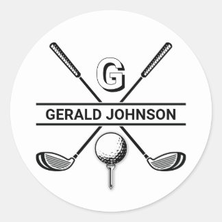 Elegant Golf Monogram Design Ronde Sticker
