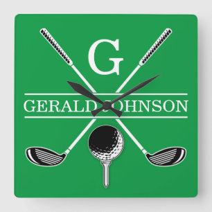 Elegant Golf Monogram Design Vierkante Klok