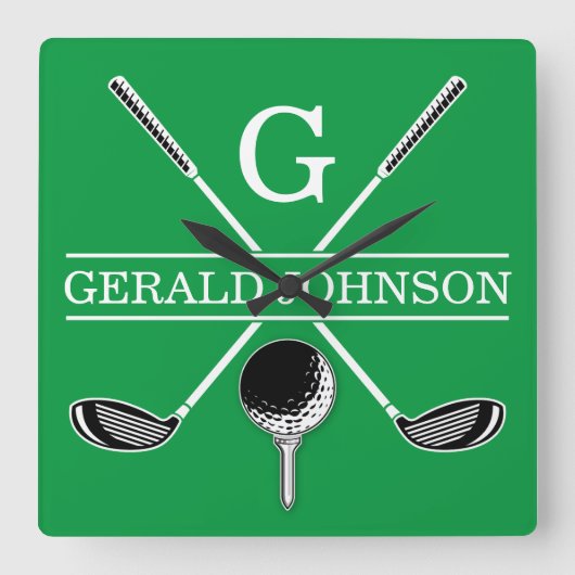 Elegant Golf Monogram Design Vierkante Klok (Voorkant)