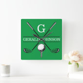 Elegant Golf Monogram Design Vierkante Klok (Huis)