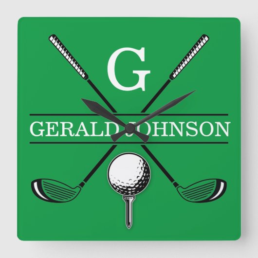 Elegant Golf Monogram Design Vierkante Klok (Voorkant)