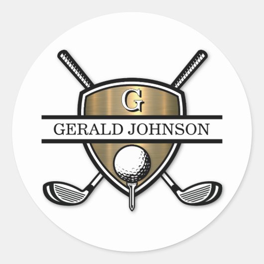Elegant Golf Monogram Ontwerp op Maat Ronde Sticker (Voorkant)