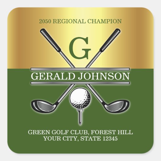 Elegant Golf Monogram op Maat Vierkante Sticker (Voorkant)