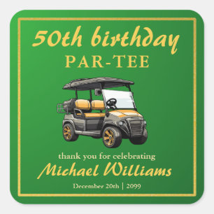 Elegant golf thema karretje groen goud 50ste verja vierkante sticker