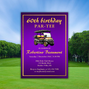 Elegant Golf Thema Karretje Paars Goud 60e Verjaar Kaart