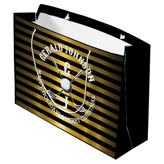 Elegant golfmonogram voor feestdagen groot cadeauzakje (Achterkant Gekanteld)