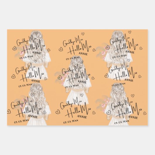 Elegant Goodbye Miss Hallo Mrs Vrijgezellenfeest Inpakpapier Vel (Voorkant 3)