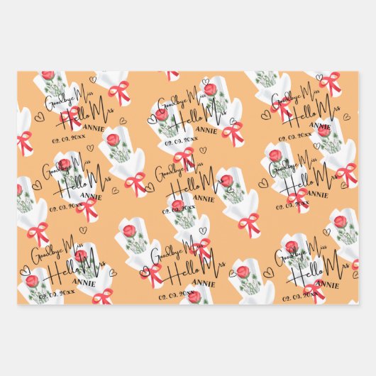 Elegant Goodbye Miss Hallo Mrs Vrijgezellenfeest Inpakpapier Vel (Voorkant 2)