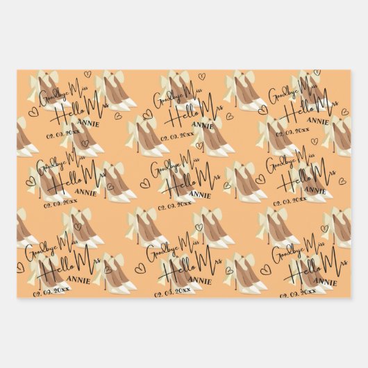 Elegant Goodbye Miss Hallo Mrs Vrijgezellenfeest Inpakpapier Vel (Voorkant)