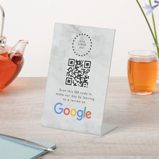 Elegant Google reviews qr code tabletop sign Reclamebord Met Voetstuk (Insitu)