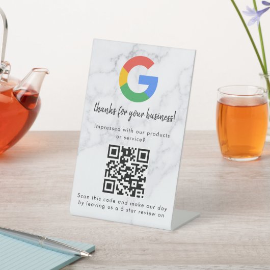 Elegant Google reviews qr code tabletop sign Reclamebord Met Voetstuk (Insitu)