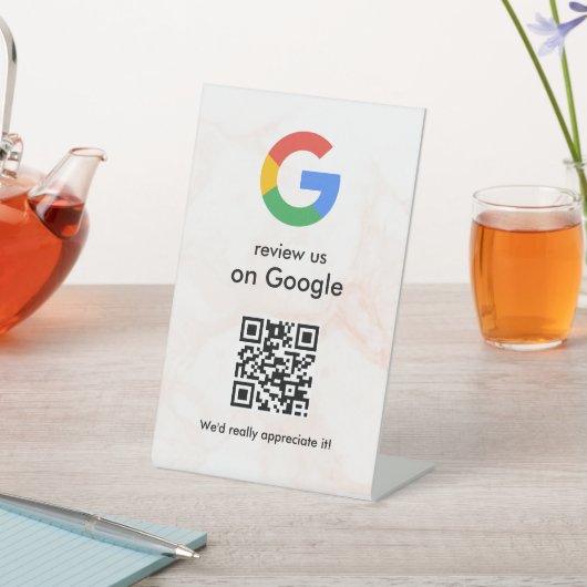 Elegant Google reviews qr code tabletop sign Reclamebord Met Voetstuk (Insitu)