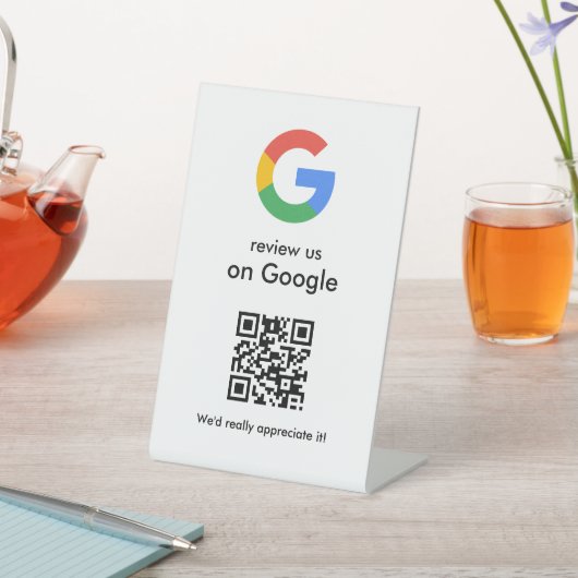 Elegant Google reviews qr code tabletop sign Reclamebord Met Voetstuk (Insitu)