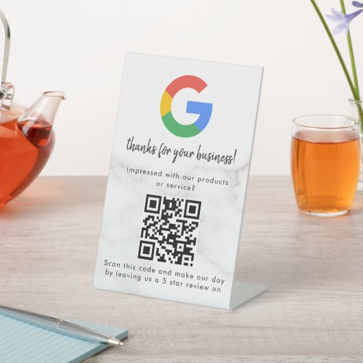 Elegant Google reviews qr code tabletop sign Reclamebord Met Voetstuk (Insitu)